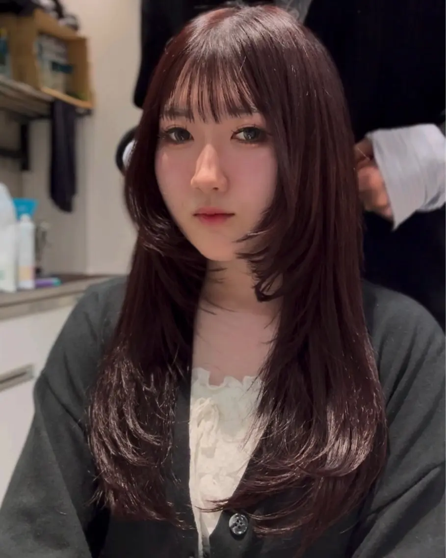 カラー ピンクカラー ヘアカラー 🩵福岡ブリーチなし レイヤー/紫音🩵のヘアスタイル