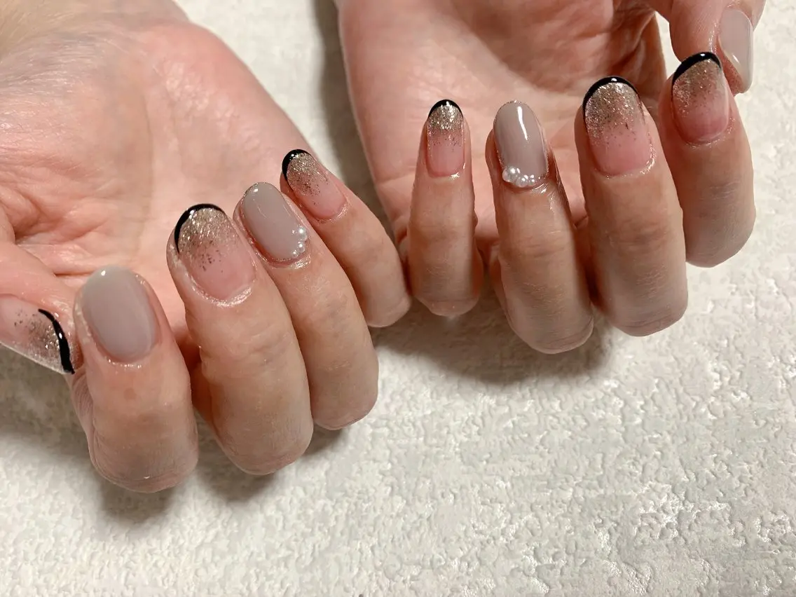 ネイル フレンチネイル ジェルネイル 韓国ネイル ラメ(グリッター) メンズネイル kiki nail たまプラーザのネイルデザイン