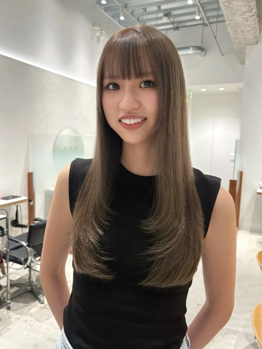 ロング カラー カット ヘアカラー トリートメント 優姫/韓国レイヤー /透明感カラーのヘアスタイル