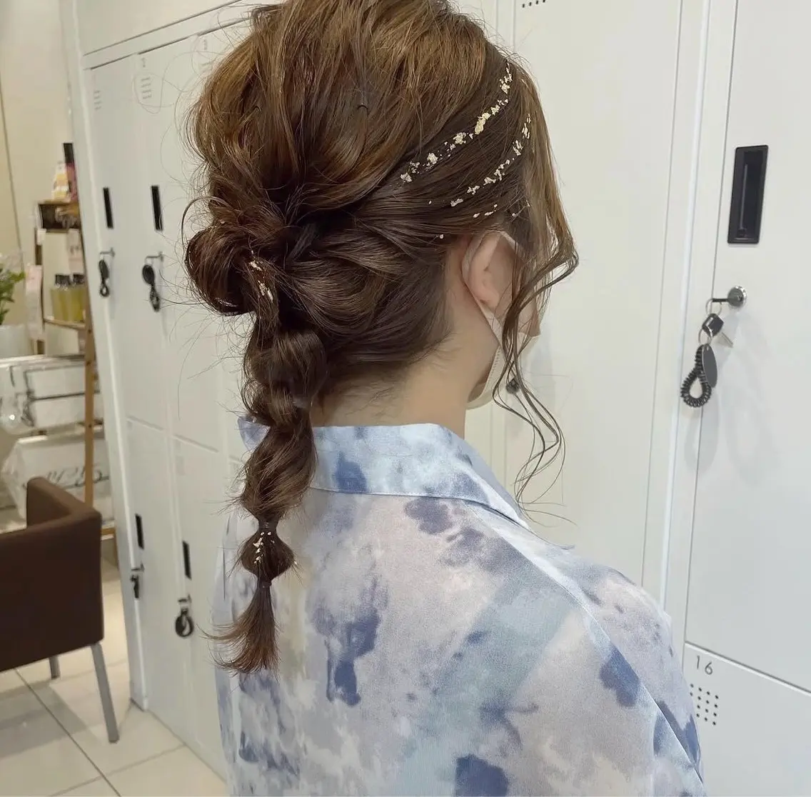 ミディアム ヘアアレンジ 結婚式・ブライダル 浴衣 ヘアセット 🦩ナツキ アレンジ クリーミーカラー🦩のヘアスタイル
