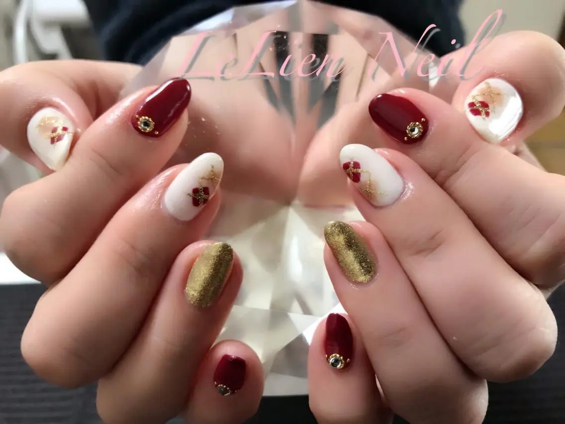 ネイル ボルドー モチの良さ◉ フィルインネイル♡のネイルデザイン
