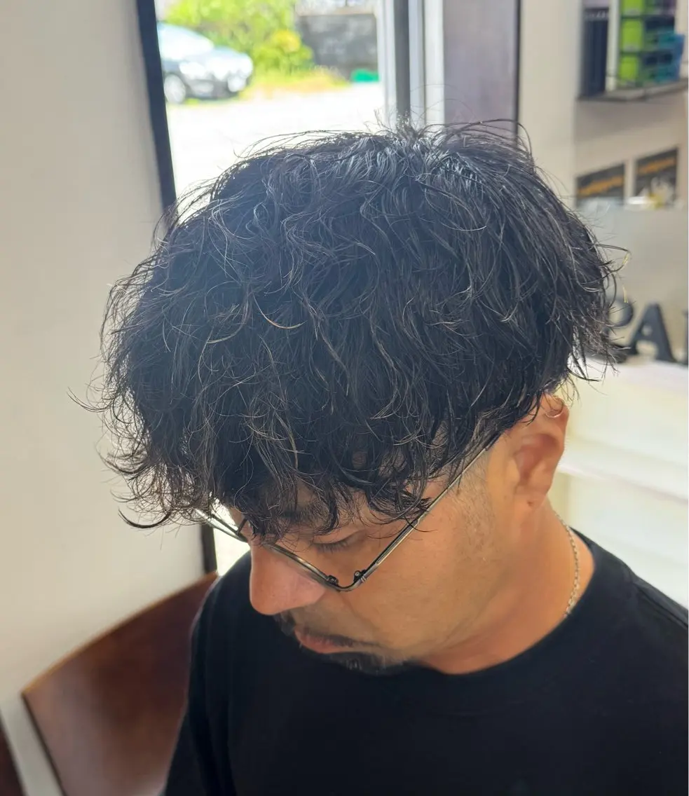 ミディアム メンズ スペインカール カット パーマ 焼津メンズパーマ特化 大石雄生のヘアスタイル