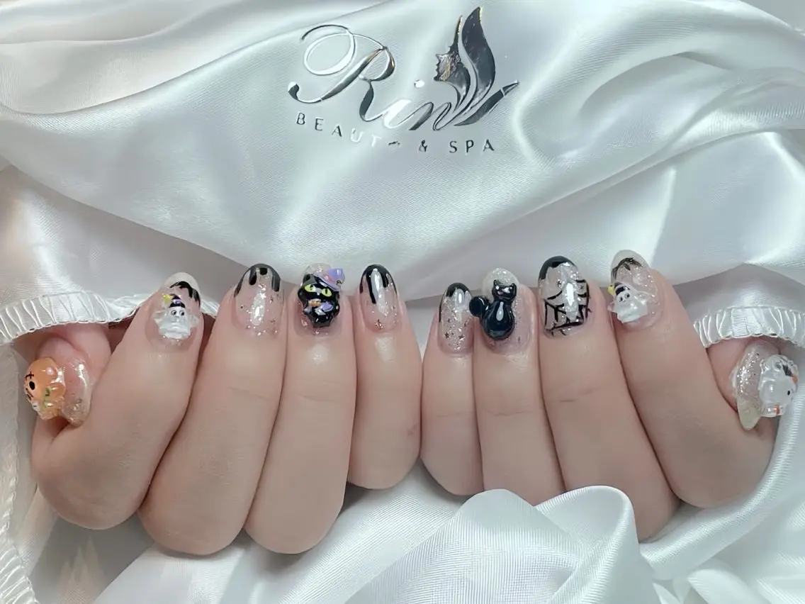 ネイル チークネイル フレンチネイル ラメ(グリッター) マグネットネイル リボン ハンドネイル Rin Nail 新大久保店のネイルデザイン