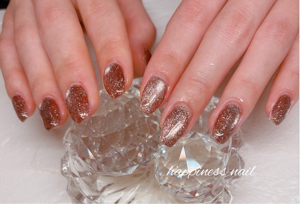 ネイル ブラウン フラッシュネイル フラッシュマグ happiness nailのネイルデザイン