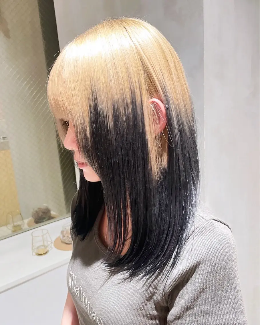 ミディアム カラー ヘアアレンジ ベージュカラー 黒髪 ヘアカラー 🎀プルエクステ みまひかる🎀のヘアスタイル