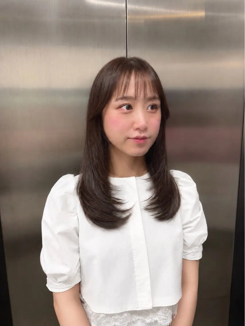 ミディアム カット ヘアカラー トリートメント 髪質改善×ブリーチ なしカラー/桃愛のヘアスタイル