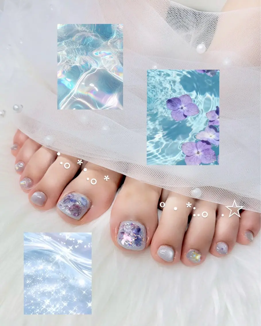ネイル ブルー ニュアンスネイル パープル フットネイル Hal nail立川 *yuunaのネイルデザイン