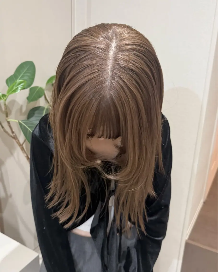 ミディアム カラー ベージュカラー ブリーチ 透明感カラー ブリーチなしカラー MIYU透明感カラー ブリーチなしWカラーのヘアスタイル