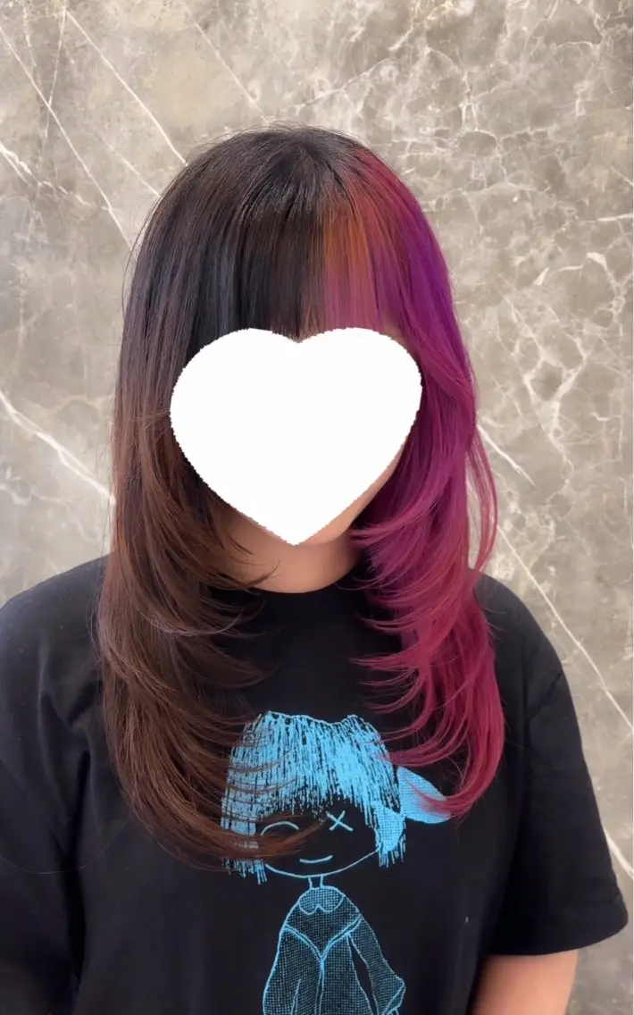 ロング カラー カット 韓国レイヤー艶カラー ブリーチ otohaのヘアスタイル