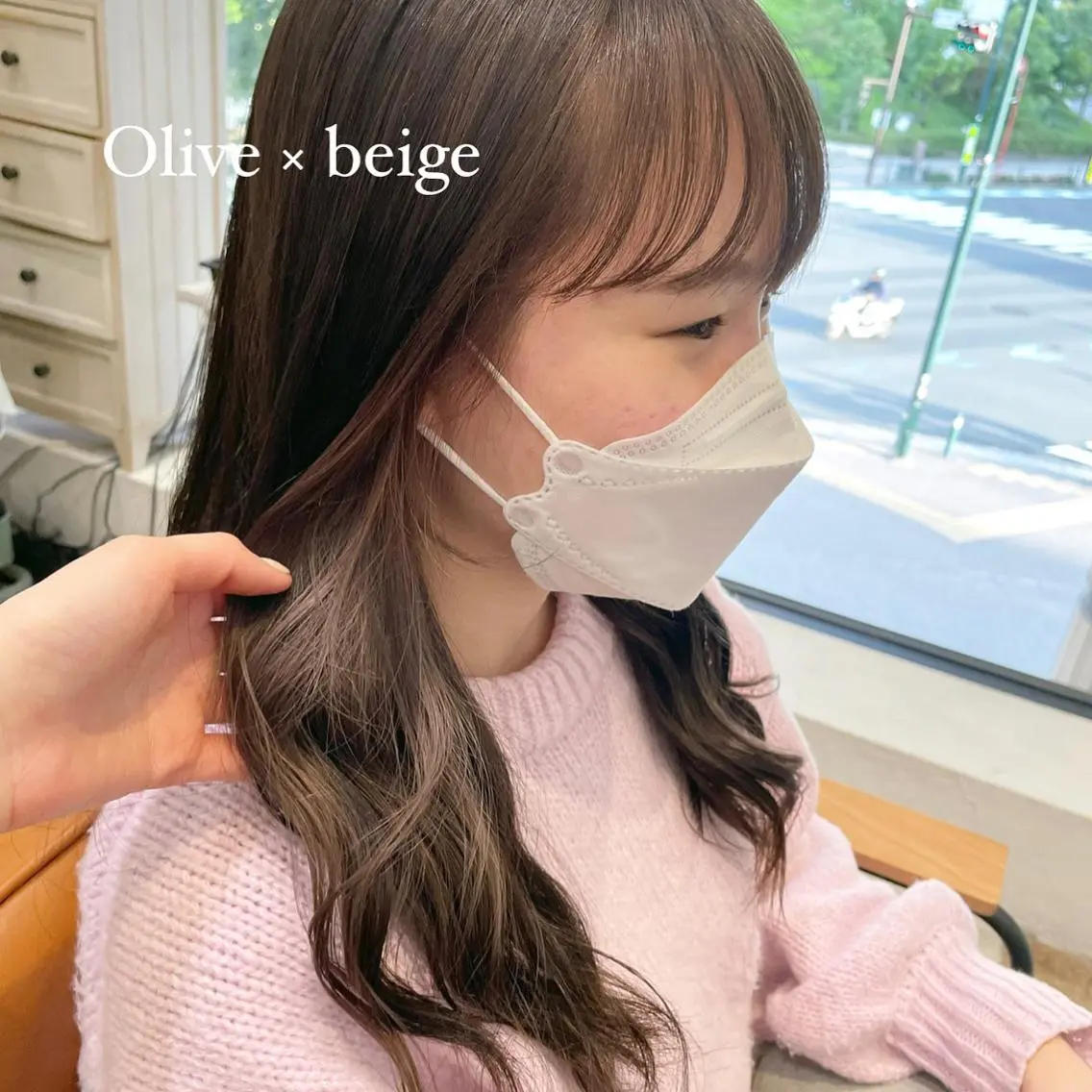 カラー ベージュカラー 透明感カラー イヤリングカラー インナーカラー オリーブカラー 🍒ばばみさき/ マンツーマン施術🍒のヘアスタイル
