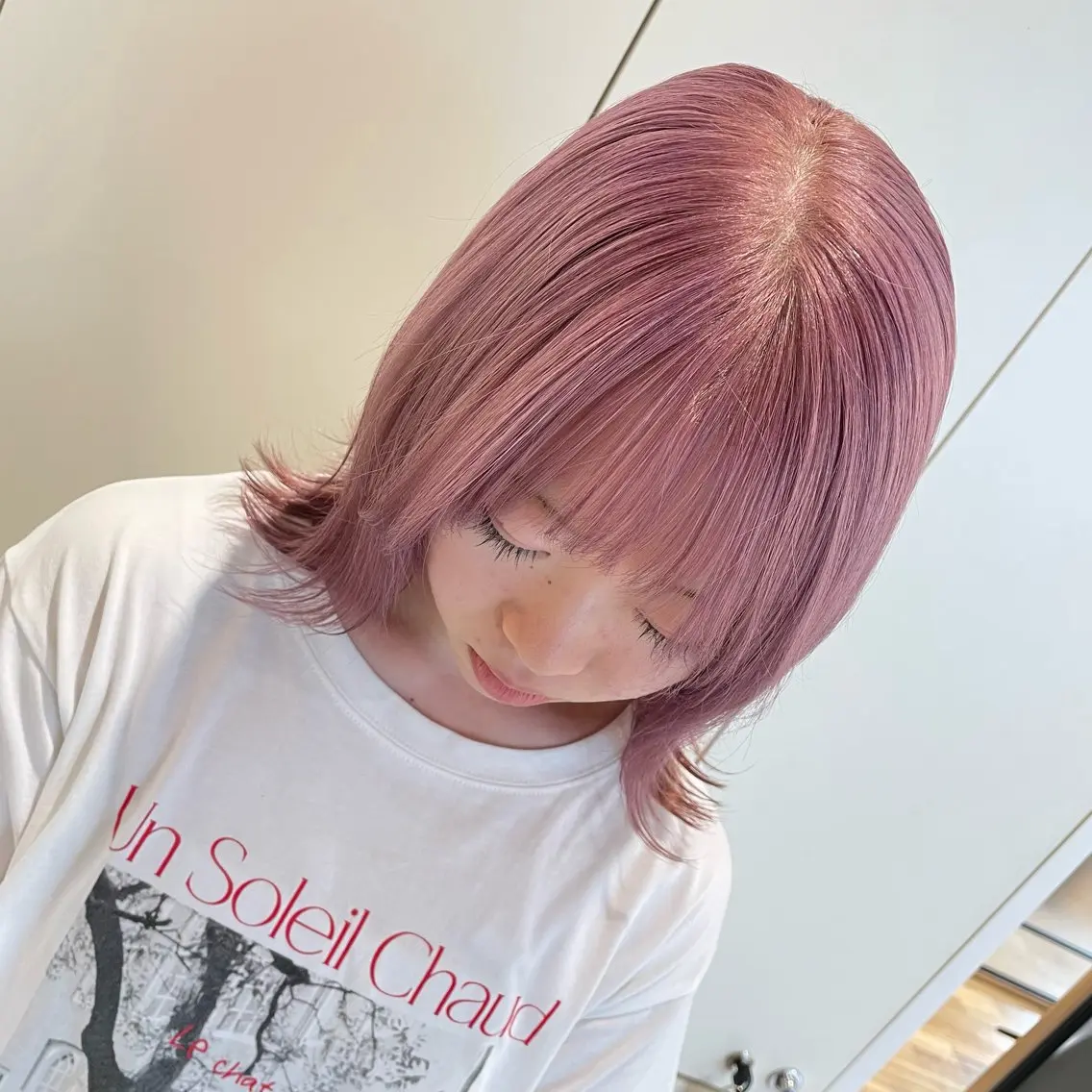 ミディアム カラー ブリーチ 透明感カラー ピンクカラー ❁⃘ ち だ り さ ❁⃘のヘアスタイル
