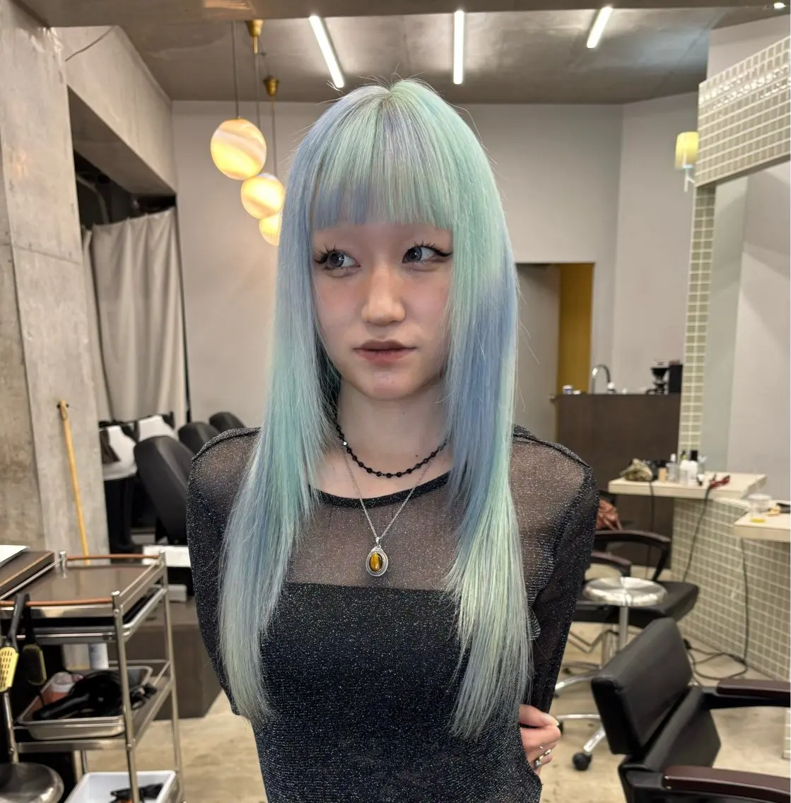 ロング カラー デザインカラー グラデーションカラー ミント ヘアカラー ハイトーンカラー/ デザインカラー/瑛樹のヘアスタイル