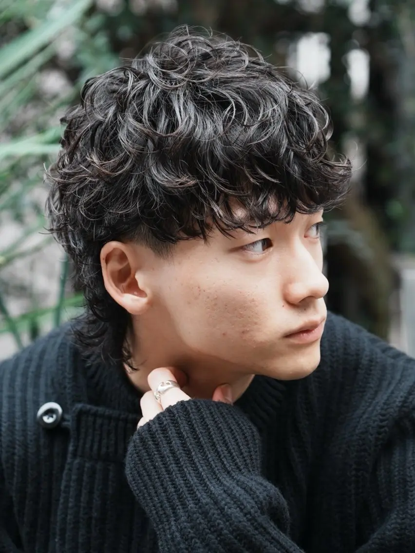 パーマ メンズ マッシュ メンズパーマ メンズウルフカット ウルフカット スパイラルパーマ パーマ 小倉 康聖のヘアスタイル