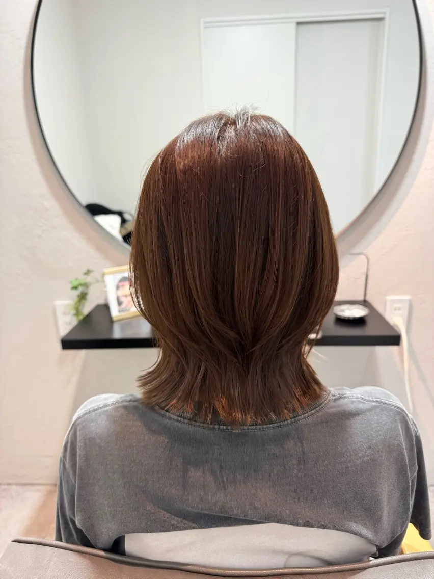 ミディアム ボブレイヤー ボブ レイヤーカット 縮毛矯正 カット ヘアカラー Aioon 原 美莉雅のヘアスタイル