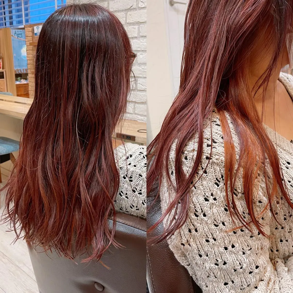 ロング カラー ハイライトカラー オレンジ ローズカラー ハイライト カット ヘアカラー トリートメント 清水 有実子のヘアスタイル
