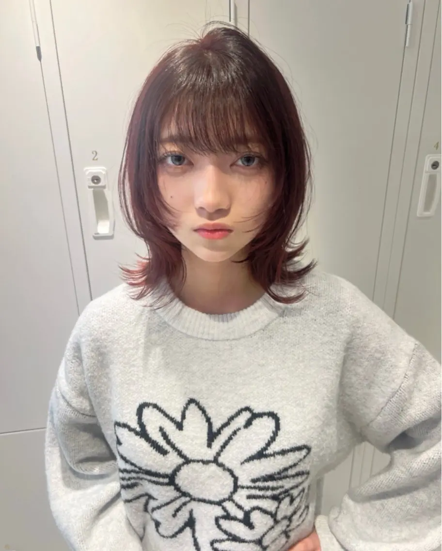 ミディアム カット ヘアカラー トリートメント ブリーチ/ウルフ ハッシュカット/石山のヘアスタイル