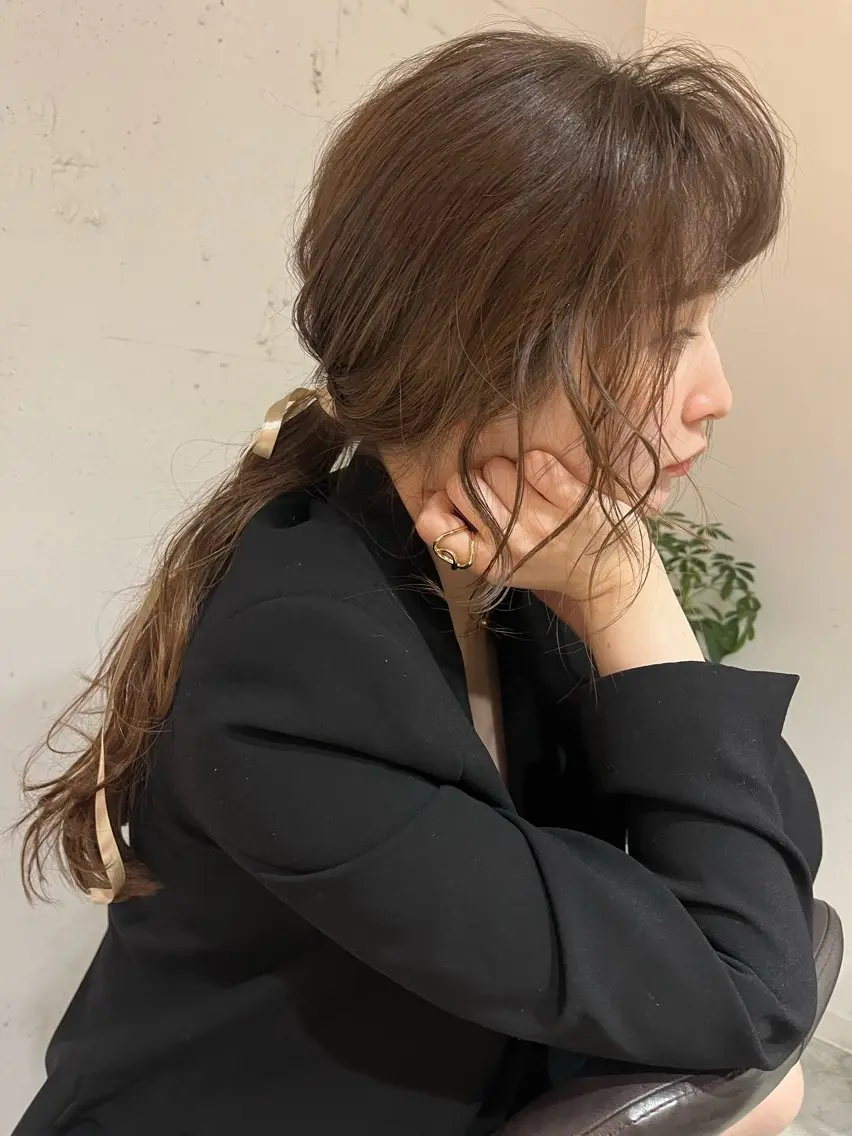 セミロング カラー ベージュカラー ブリーチ 透明感カラー ダブルカラー ブリーチなしカラー カット パーマ トリートメント 上品な暖色/丸みボブ Chie🪷のヘアスタイル