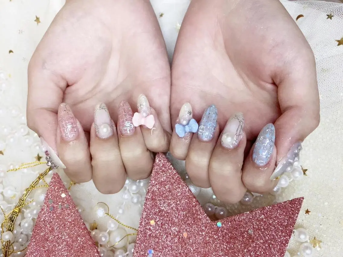ネイル リボン ツイードネイル babarla Nailのネイルデザイン