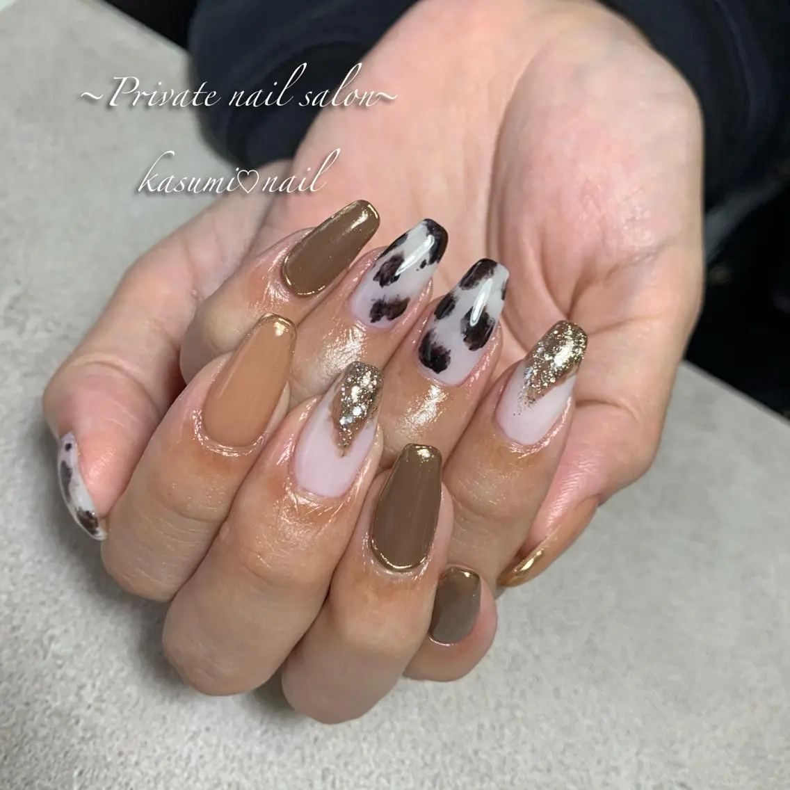 ネイル アニマル柄 ミラーネイル ニュアンスネイル KASUMI♡ Nailのネイルデザイン