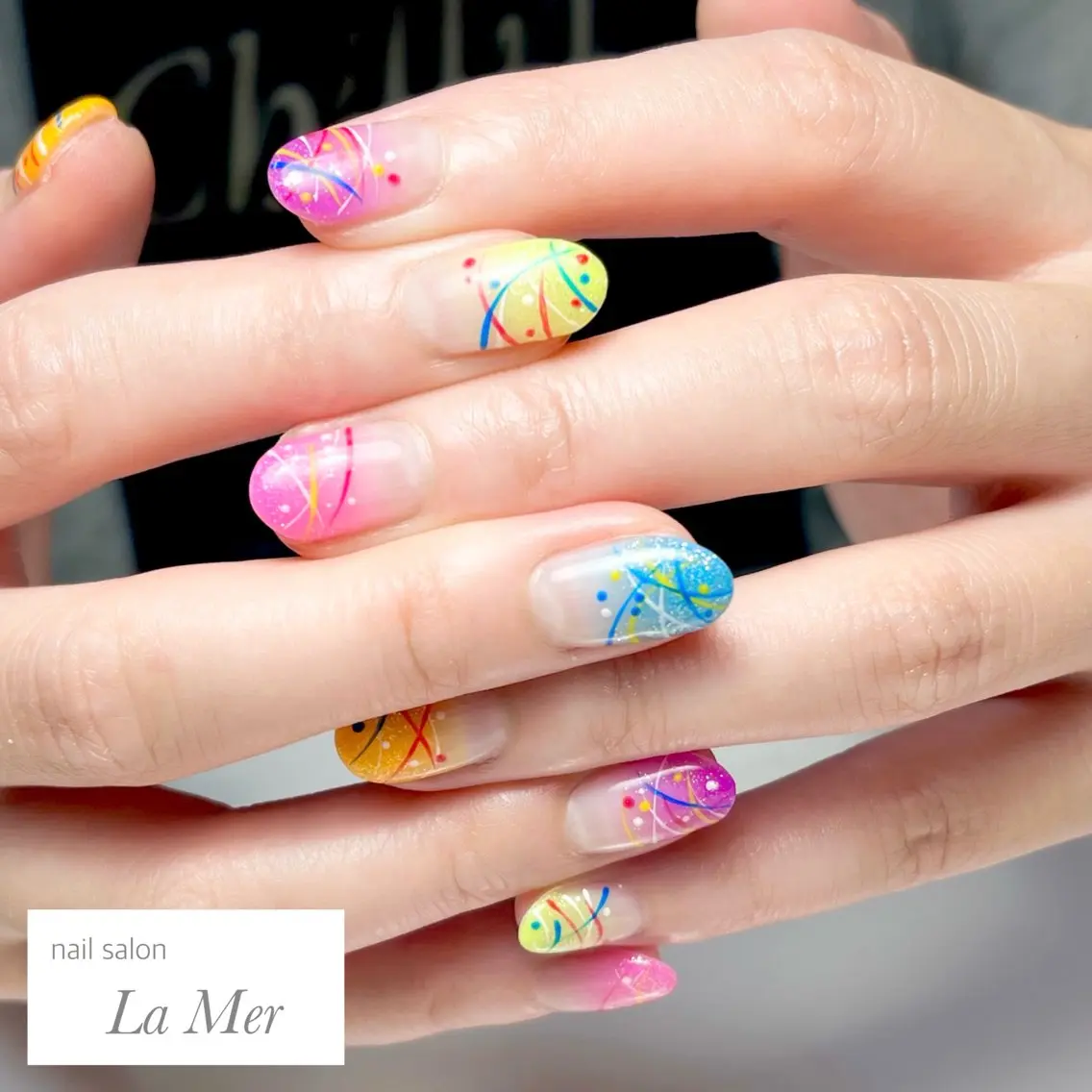 ネイル ブルー 持ち込み オレンジ ピンク パープル nailsalon La Merのネイルデザイン