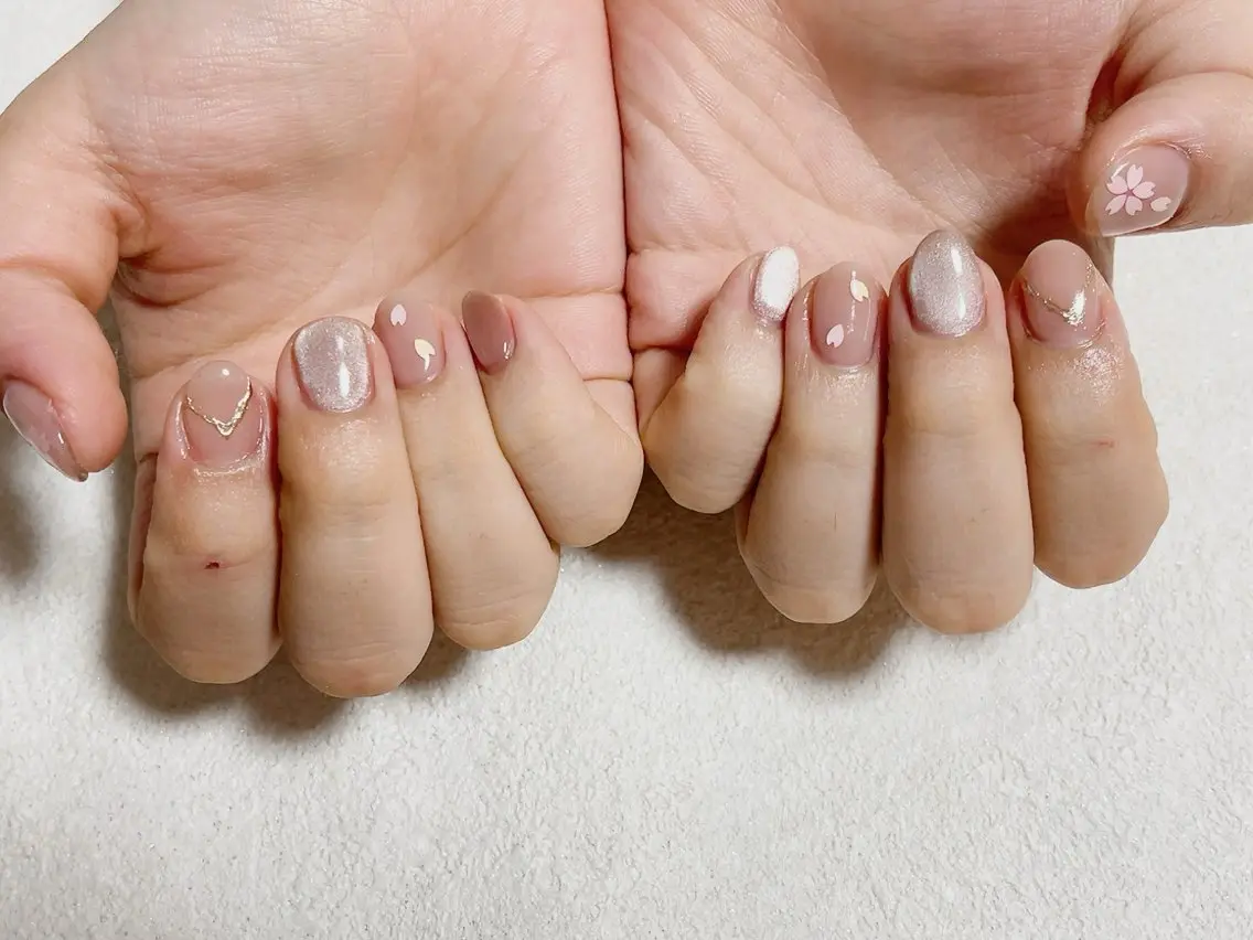 ネイル 桜ネイル ジェルネイル メンズネイル パラジェル 春ネイル kiki nail たまプラーザのネイルデザイン