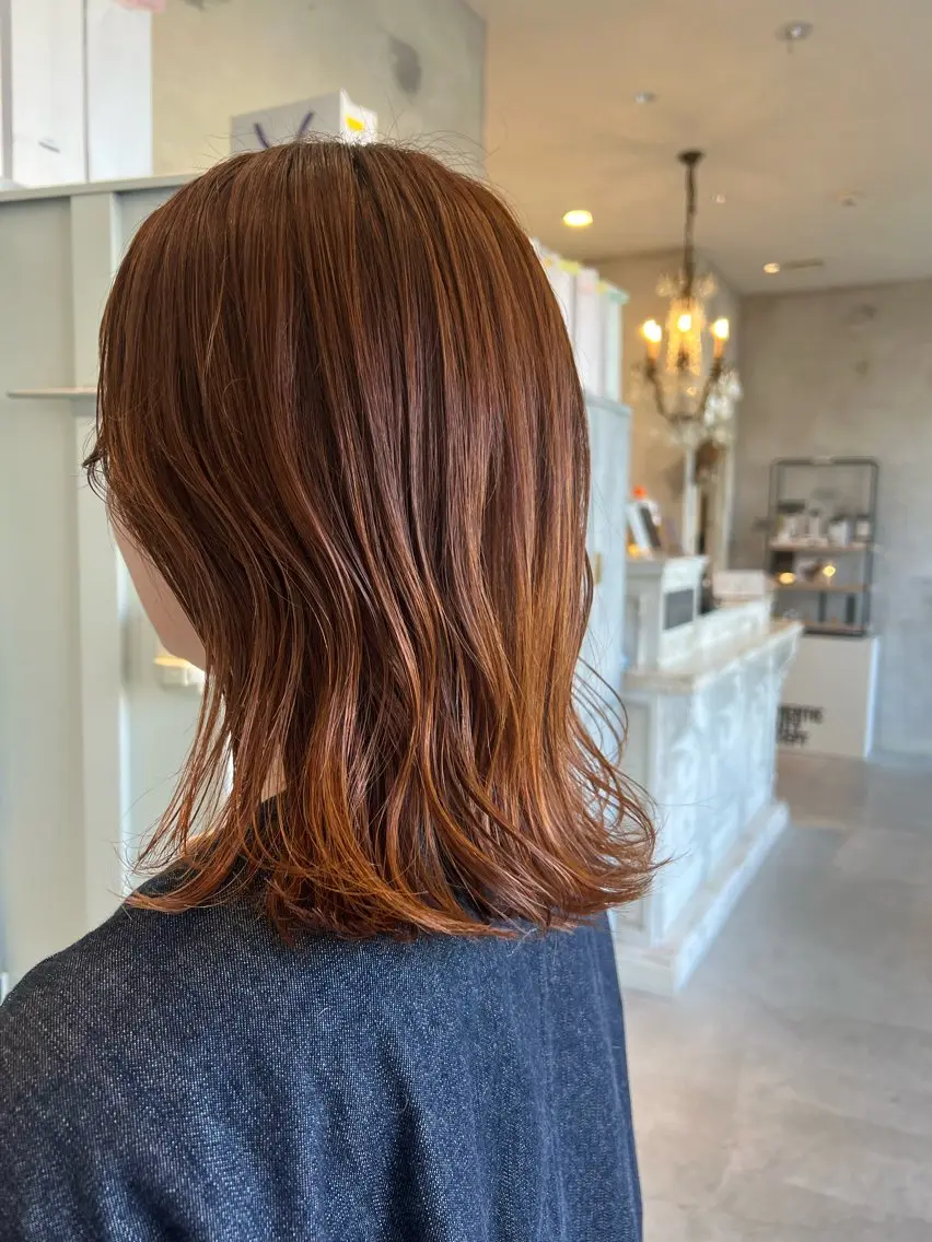 ミディアム カラー オレンジ ピンクカラー SALOWIN熊本 yuseiのヘアスタイル