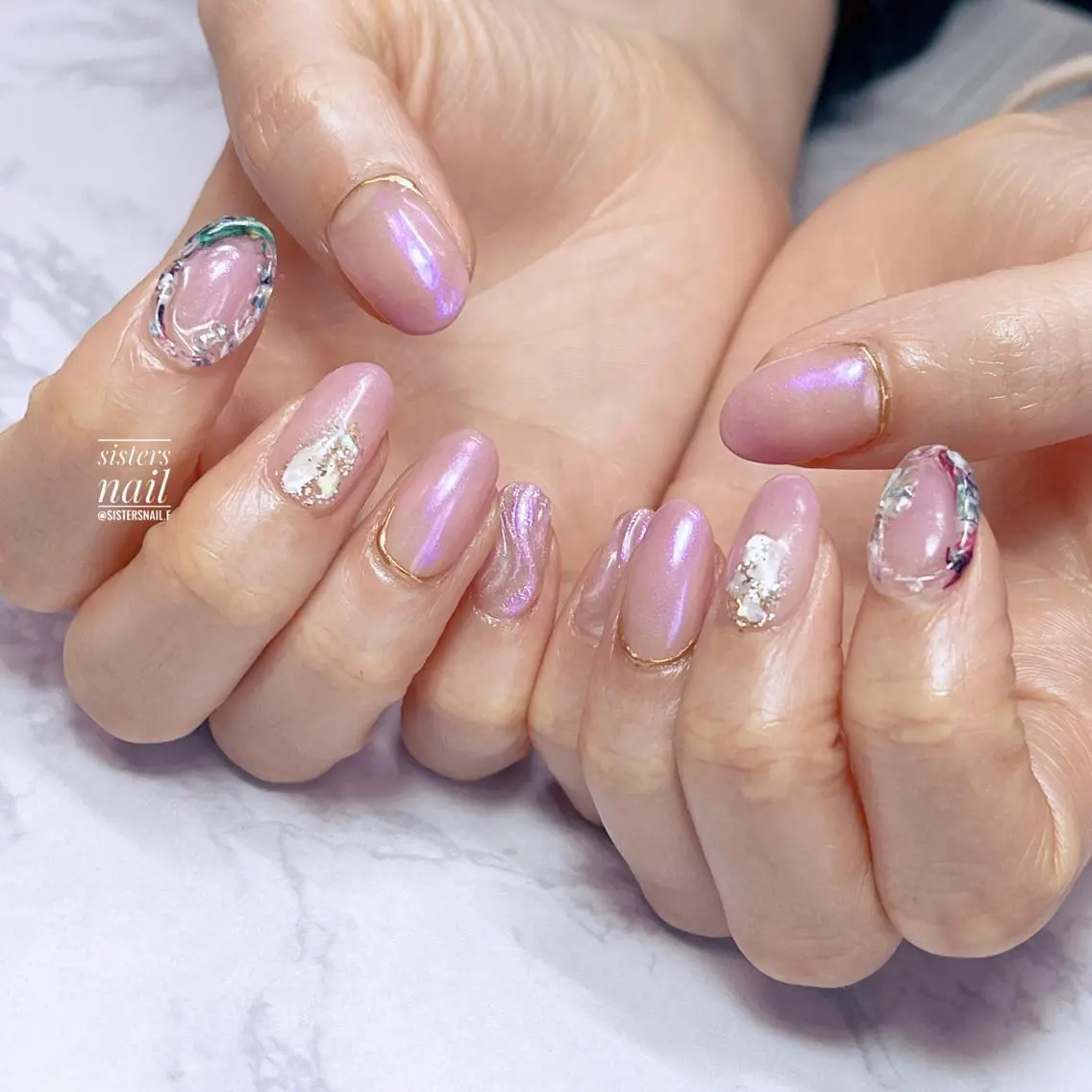 ネイル アートネイル ブルー フラワーネイル ジェルネイル ピンク sisters nail.fのネイルデザイン