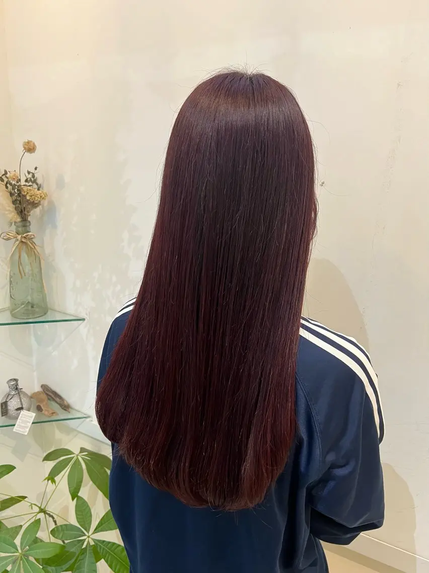 ロング カラー レッドカラー カット ヘアカラー トリートメント ブリーチしない暖色 カラー🥀杉 優菜のヘアスタイル
