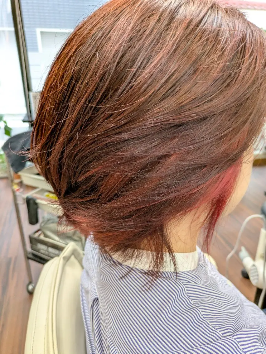 カラー ブラウンカラー メッシュ レッドカラー 大人女性カット/ヘア セット✨️片本🌸のヘアスタイル