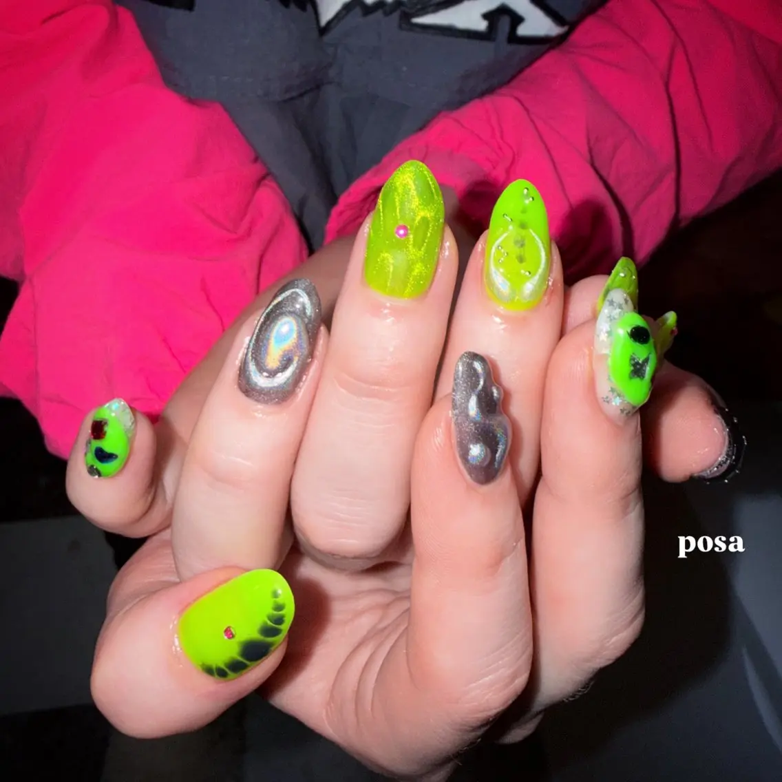 ネイル グリーン シンプルネイル ハンドネイル posa nail モエミのネイルデザイン