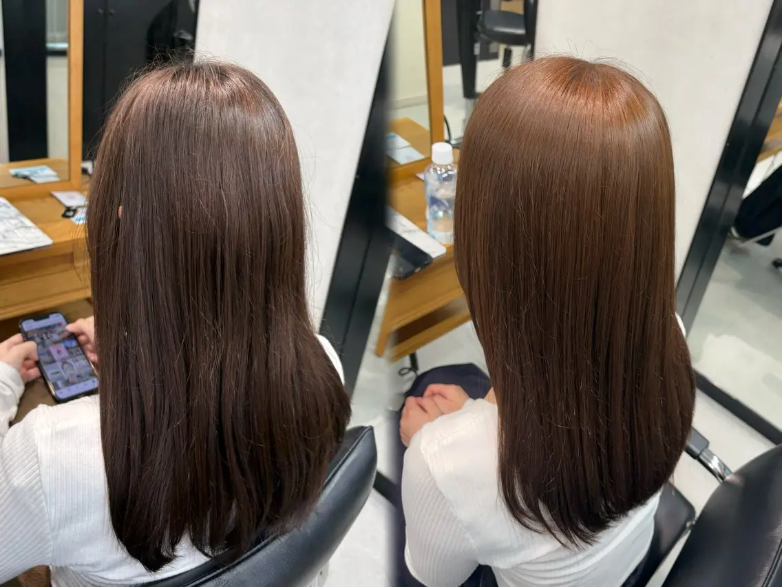 ミディアム 髪質改善 縮毛矯正 ヘアカラー カラーモデル募集 ✨🤍モモハ🤍✨のヘアスタイル