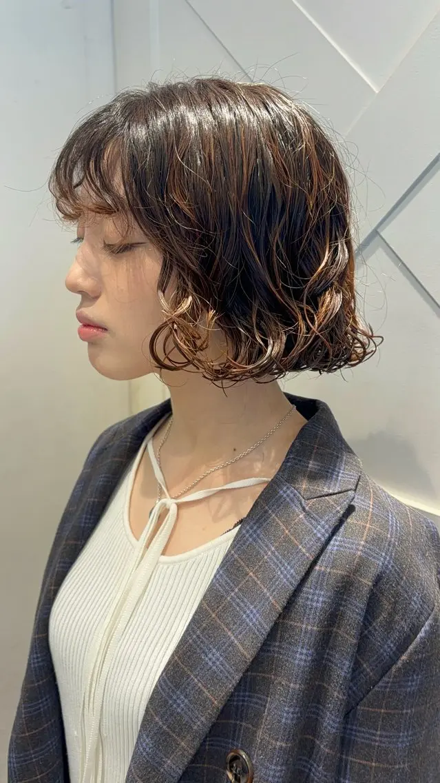 ミディアム パーマ カット パーマ ゆるふわパーマ🌼 アレンジ🌼リョウカのヘアスタイル