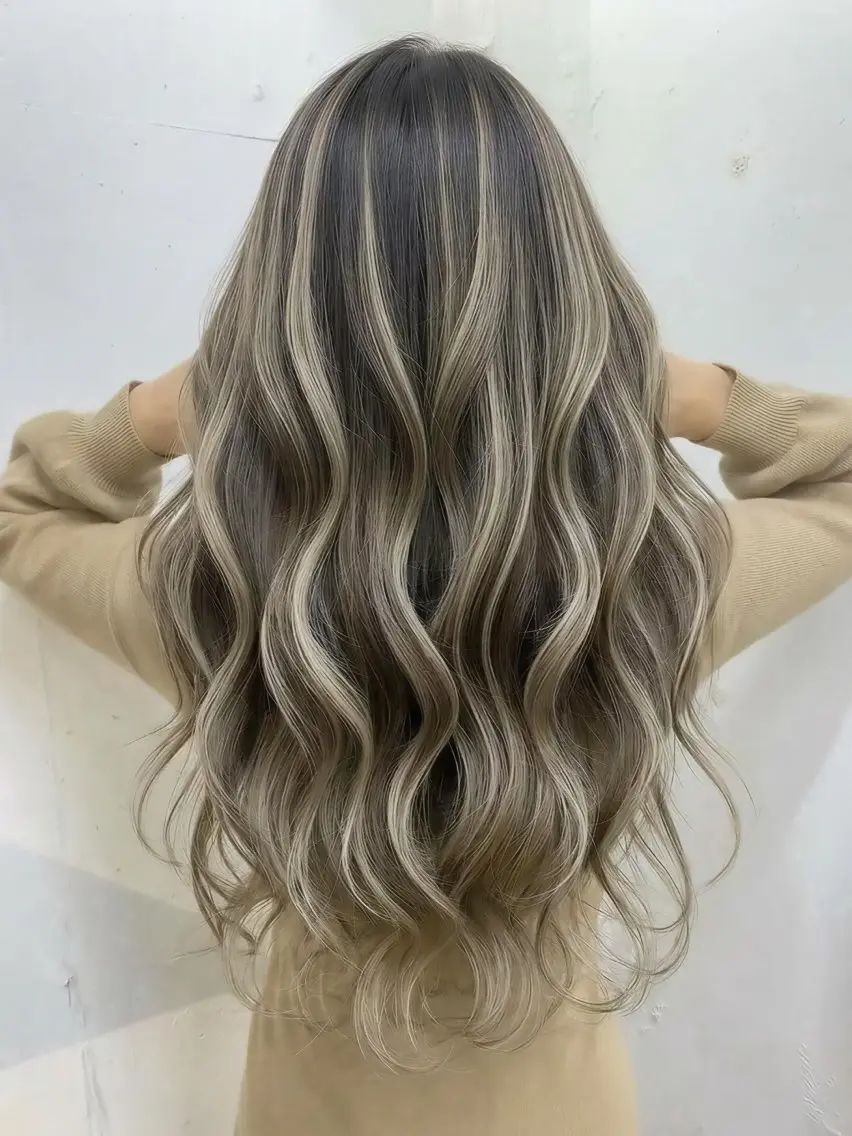 ロング カラー バレイヤージュ ブリーチ 透明感カラー グレージュ ハイライトカラー カット ヘアカラー トリートメント バレイヤージュ 藤沢 髪質改善 竹内ケンゴのヘアスタイル