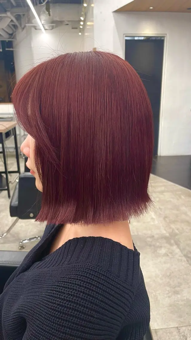 セミロング カラー ヘアアレンジ ブリーチ ボルドーカラー ブラウンカラー カシス 透明感カラー 🎈ブリーチなし暖色 カラー/レッド/ゆいのヘアスタイル