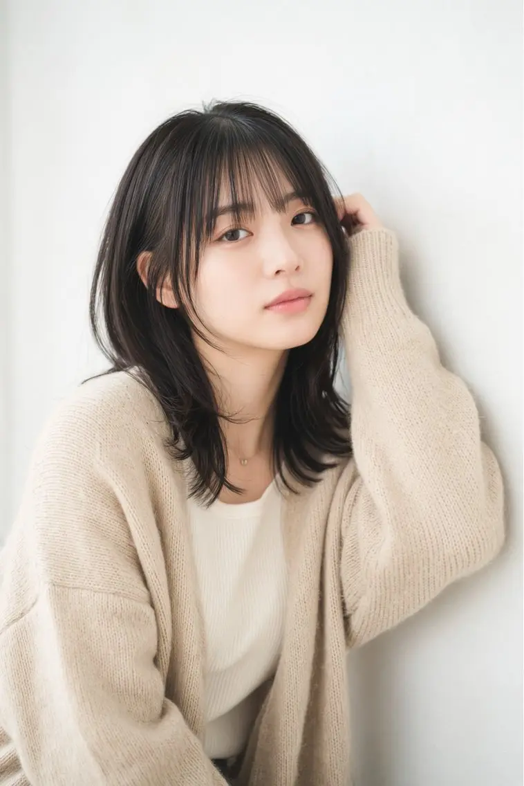 セミロング くびれヘア レイヤーカット シースルーバング カット トリートメント 石沢 知康 丁寧カウンセリングのヘアスタイル