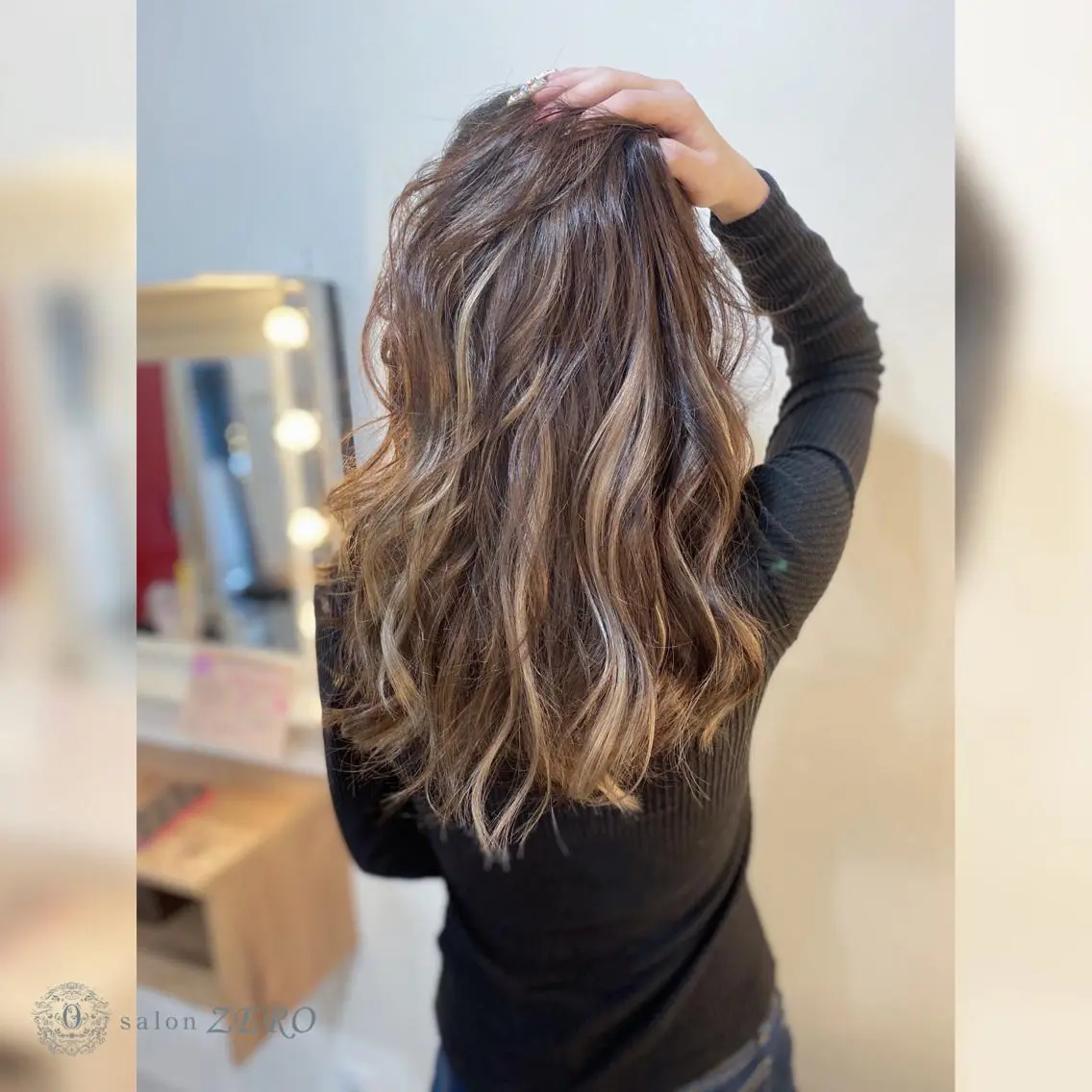 ミディアム カラー ヘアアレンジ アッシュ ベージュカラー ハイライトカラー 外国人風カラー ハイライト Hair Make Salon ZEROのヘアスタイル