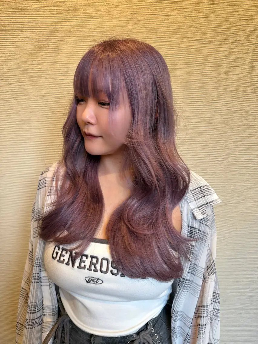 ロング カラー ブリーチ ラベンダーカラー ピンクカラー ピンクラベンダー 艶カラー/メンズ パーマ/伊藤愛麻のヘアスタイル