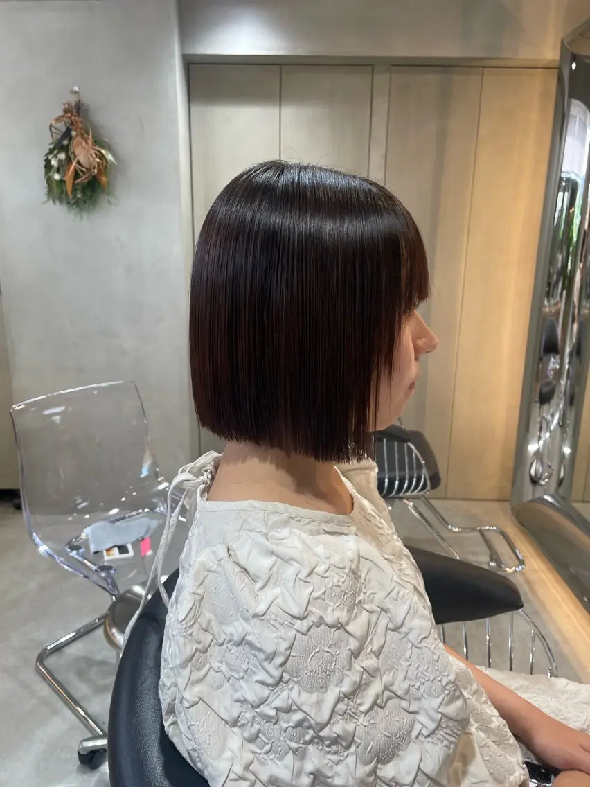 ミディアム カット トリートメント オリーブベージュ/ボ ブ縮毛矯正たまき🧡のヘアスタイル