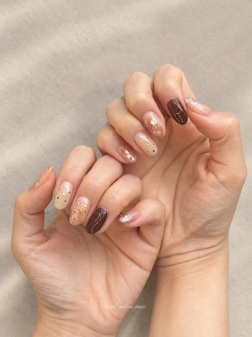 ネイル ボルドー ゴールド nail salon mwのネイルデザイン