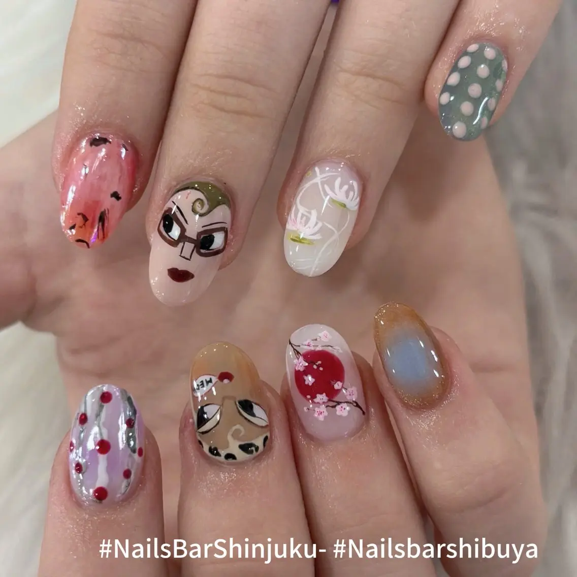 ネイル ボルドー ブラウン チークネイル ドット フットネイル NAILS BAR SHINJUKUのネイルデザイン