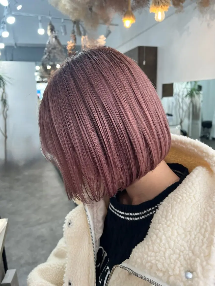 ミディアム カラー ブリーチ ケアブリーチ ハイトーンカラー ピンクカラー ボブ カット Gain池下 レディースのヘアスタイル