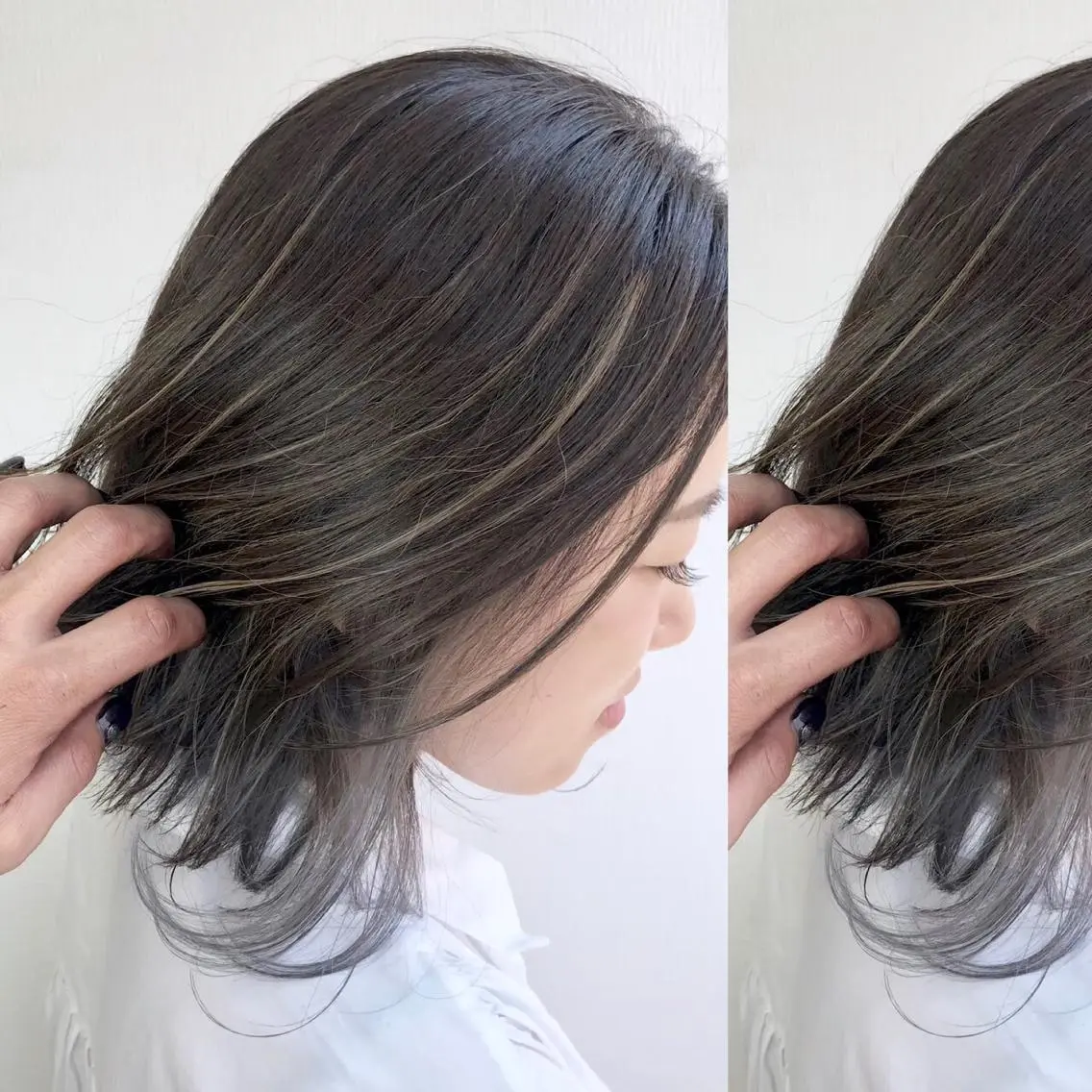 ミディアム カラー JuNブリーチに 縮毛矯正するプロのヘアスタイル