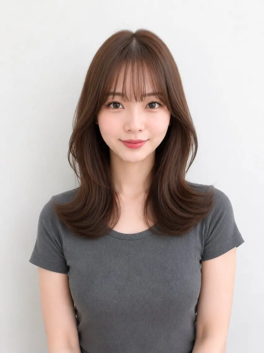 セミロング カット ヘアカラー トリートメント 顔周り/くびれヘア 韓国ヘア💕風間るなのヘアスタイル