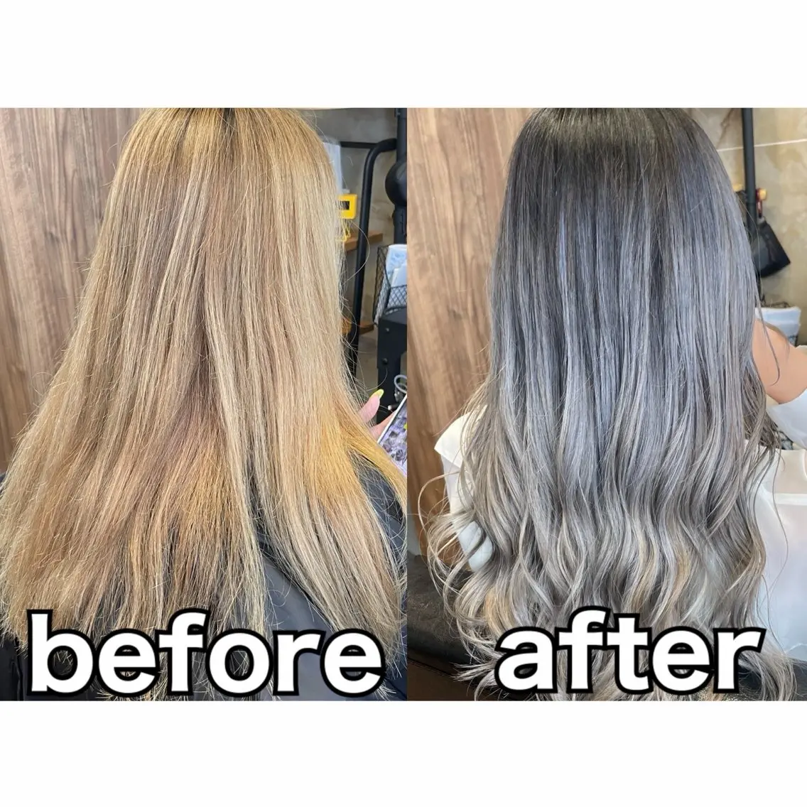 セミロング カラー バレイヤージュ シルバー レイヤーカット カット ヘアカラー トリートメント Lull1人美容室 イージーパーマのヘアスタイル