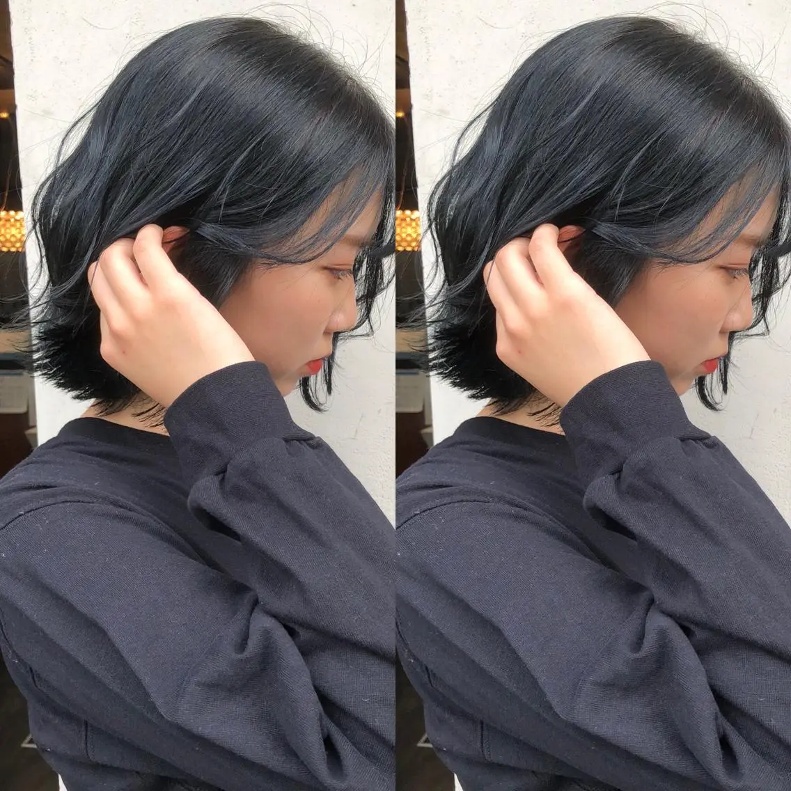 セミロング カラー ブリーチ ネイビーカラー あさだ しゅうたろうのヘアスタイル