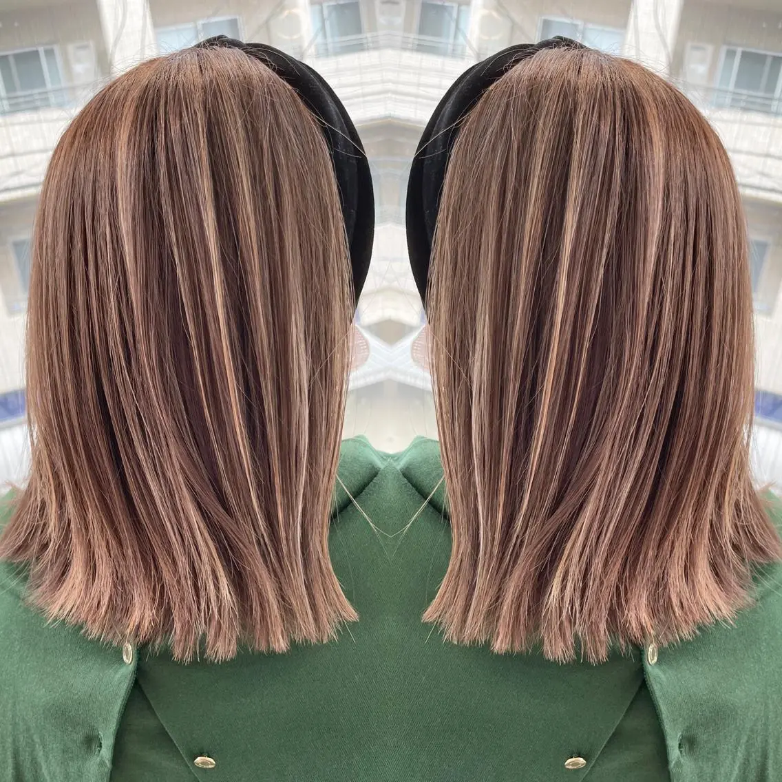 ミディアム ハイライト カット ヘアカラー ハイライトバレイヤー ジュ＆縮毛矯正✨櫻野のヘアスタイル