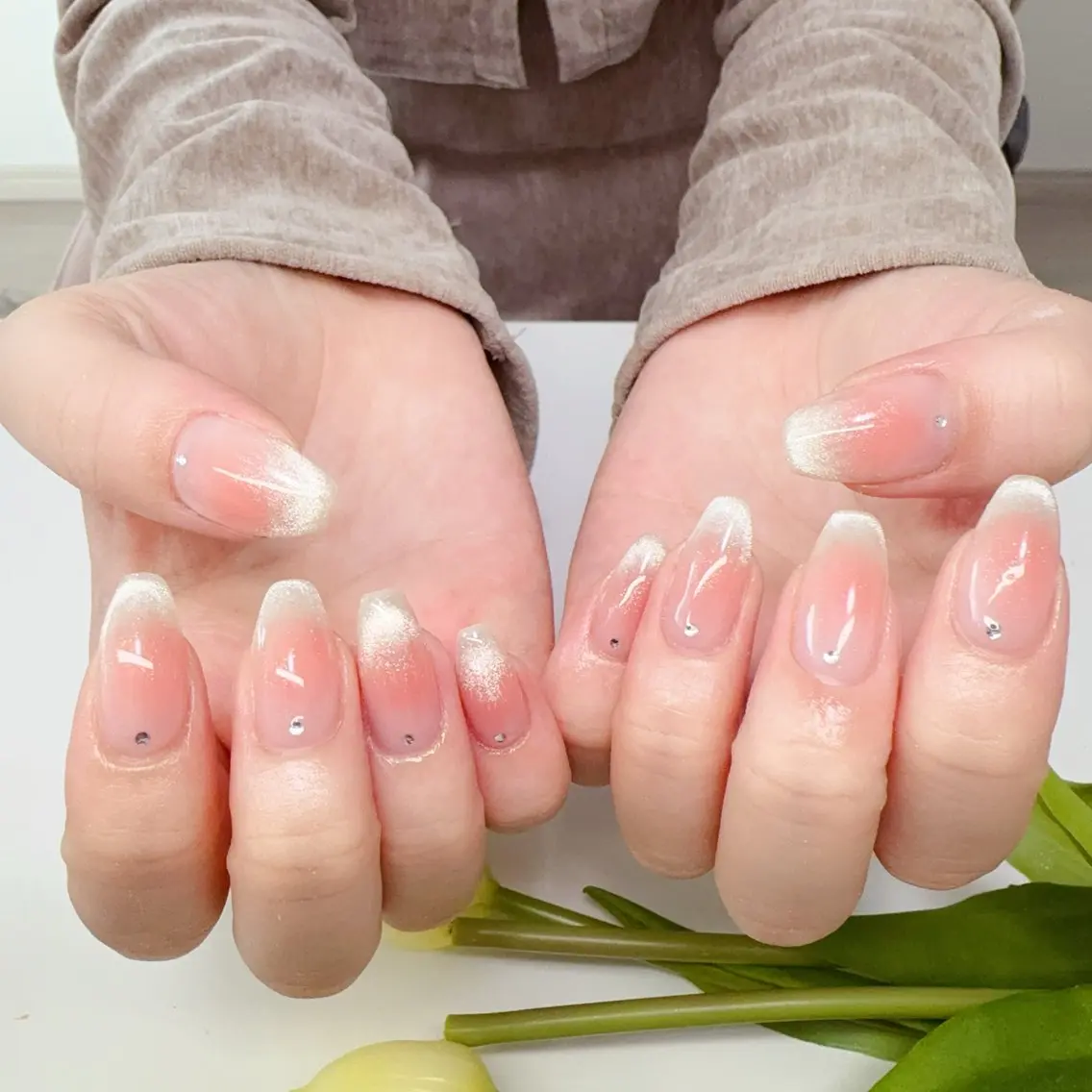 ネイル チークネイル 長さ出し フレンチネイル ジェルネイル ピンク ハンドネイル YUYI.nail salonのネイルデザイン