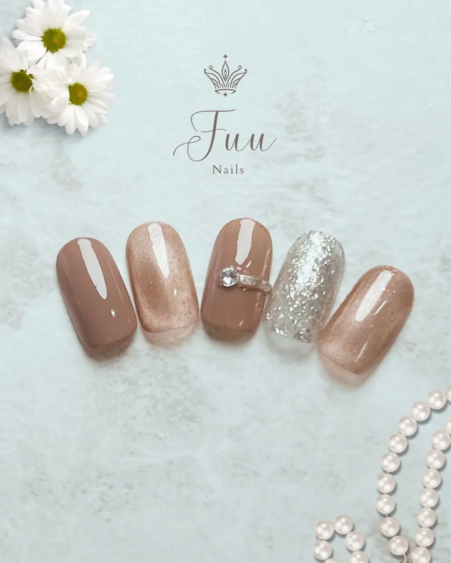 ネイル アートネイル マグネットネイル シンプルネイル 冬ネイル 犬のいるネイルサロン Fuu nailsのネイルデザイン