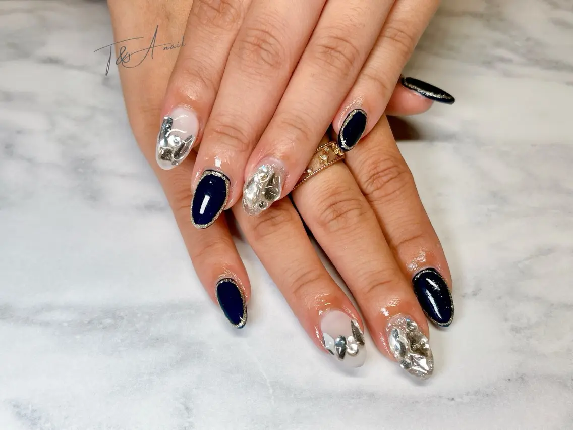 ネイル ブルー ジェルネイル キラキラネイル スカルプネイル T&A nailのネイルデザイン