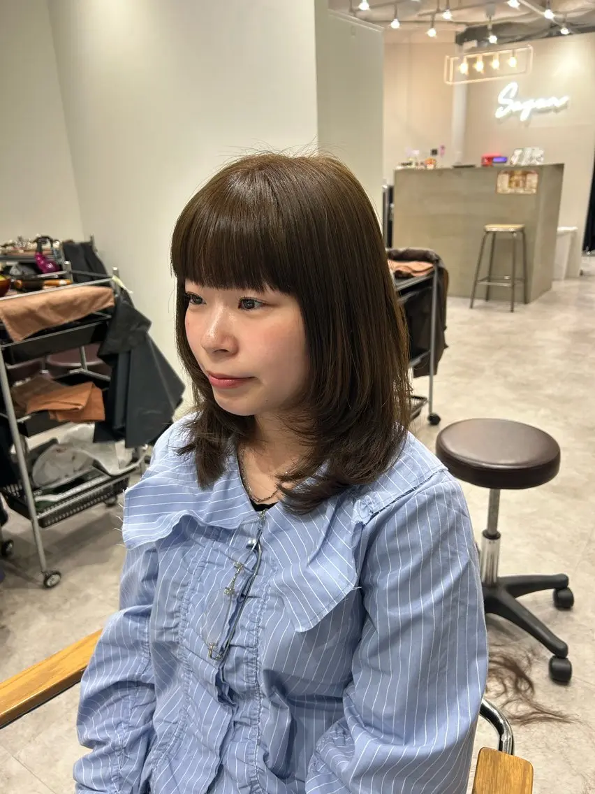 ミディアム カラー ヘアアレンジ ベージュカラー オリーブベージュ レイヤーカット ヘアカラー ボブ /ニュアンス/ satomi🧸💖のヘアスタイル